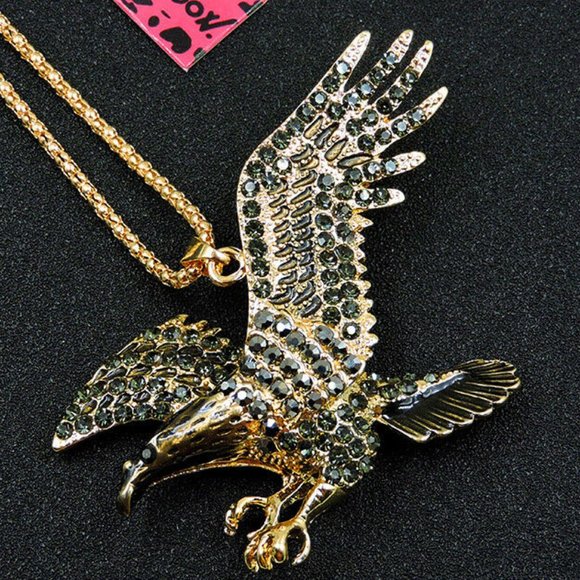 Awesome American EAGLE PENDANT Necklace Black Crystal with Enamel Accents - Picture 3 of 3